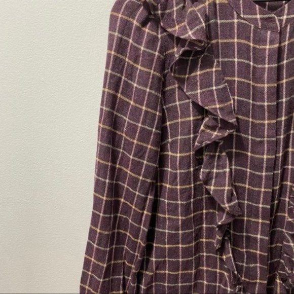Madewell Purple Plaid Windowpane Ruffle-Front Blouse Classic Preppy - Picture 5 of 11